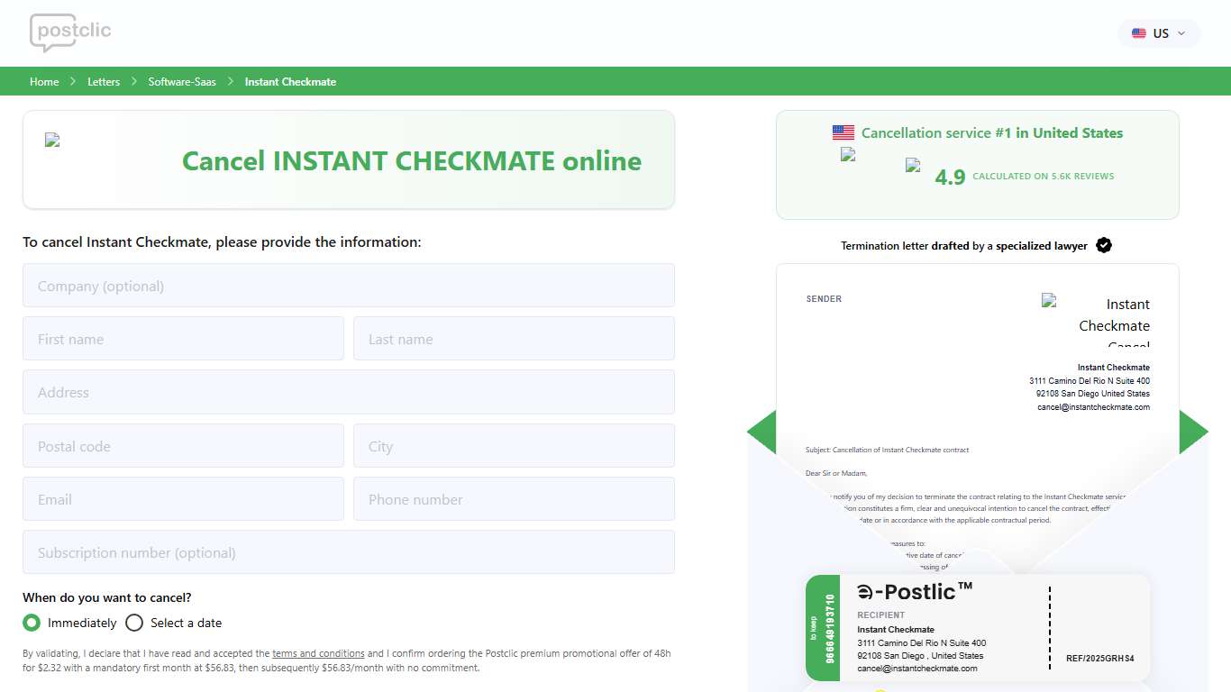 Instant Checkmate Cancel Subscription Postclic